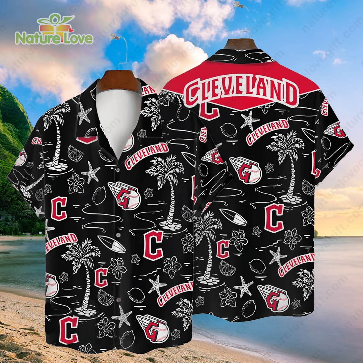 Cleveland Guardians Tropical Palms MLB Black Hawaiian Shirt