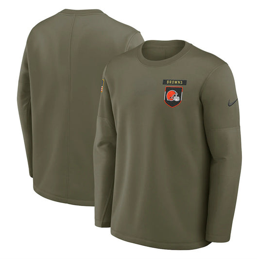 Cleveland Browns Olive 2025 Salute to Service Sideline Coaches Therma-FIT Long