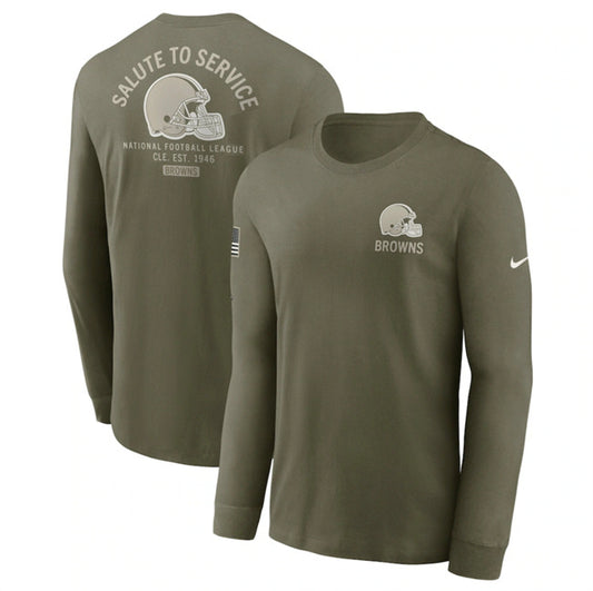 Cleveland Browns Olive 2025 Salute to Service Sideline Long Sleeve T-Shirt