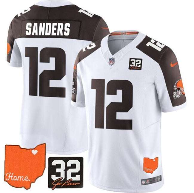 Cleveland Browns #12 Shedeur Sanders White Brown 2025 Draft F.U.S.E. With Jim