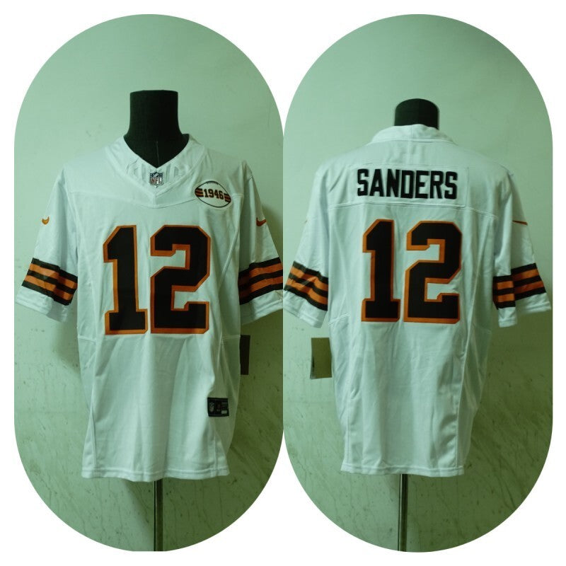 Cleveland Browns #12 Shedeur Sanders White Retro 3 Edition