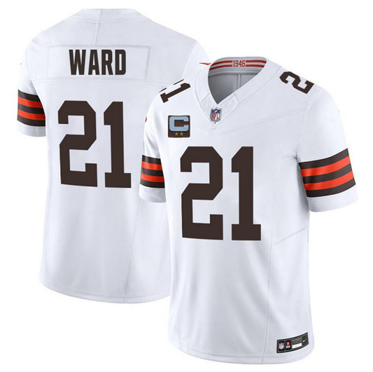 Cleveland Browns #21 Denzel Ward White 2025 F.U.S.E. With 2-Star C Patch