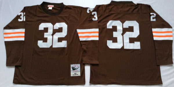 Cleveland Browns #32 Jim Brown Brown With Short Sleeve Throwback (2)_conew1