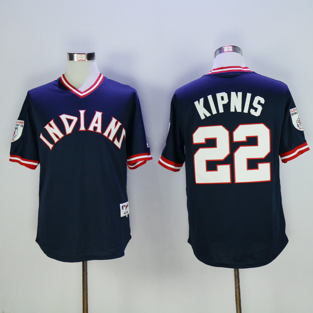 Cleveland Indians #22 Jason Kipnis Indians 22 Blue Pullover 1976 Retro Style 2