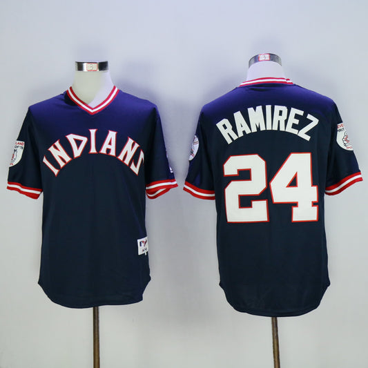 Cleveland Indians #24 Manny Ramirez Indians 24 Blue Pullover 1976 Retro