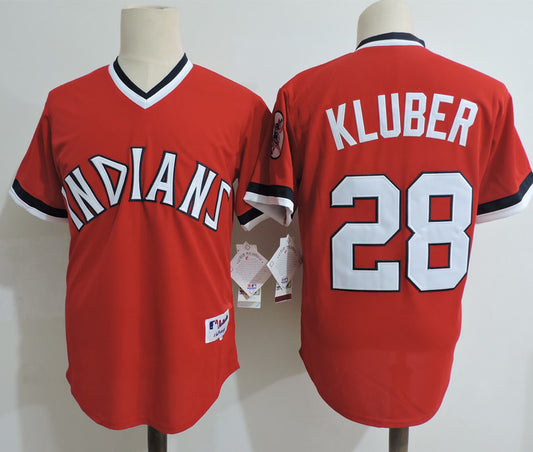 Cleveland Indians #28 Corey Kluber Red Pullover
