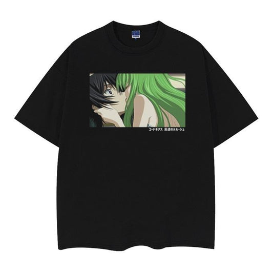 Code Geass "Lelouch & C.C." Vintage Oversized Tee Anime T-shirt 100% Cotton Original Design Men's Top Streetwear Casual Menswear Tshirt