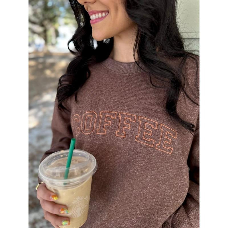'Coffee' Embroidered Nantucket Knit