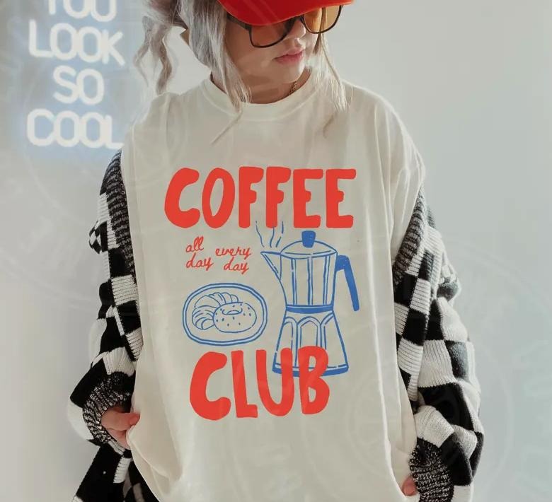 Coffee Club t-Shirt, Comfort Colors Tee, Coffee Lover Gift, Retro Coffee Shirt, Coffee Club Tshirt, Mothers Day Gift Top...