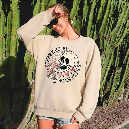 Coffee Is My Valentine, Skeleton, Caffeine, Sweatshirt, Valentine's Day T-Shirts, Hoodie | InkThreadWorks.com