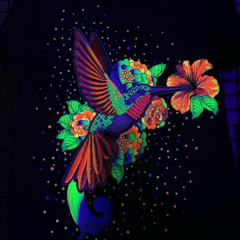 Colibri flor T-shirt Cotton Black Crewneck Hoodie, Sweatshirt | InkThreadWorks.com