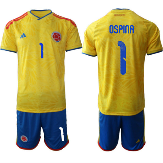 Colombia Team #1 David Ospina Yellow 2026 World Cup Home Soccer Jersey Suit