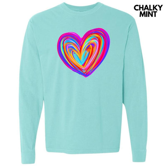 Color Crazy Heart Long Sleeve Comfort Colors T-Shirt 'NLB' Hoodie, Sweatshirt | InkThreadWorks.com