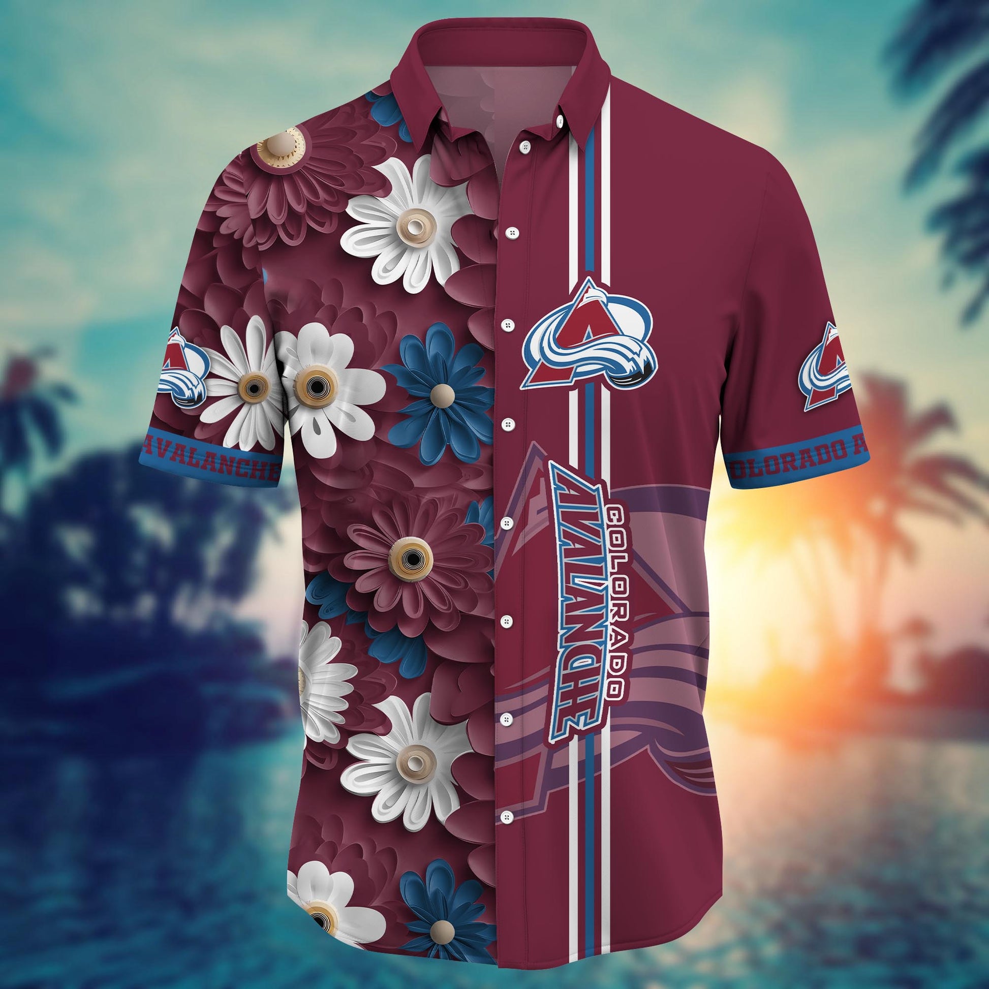 Colorado Avalanche Striped Floral Hawaiian Shirt 372628