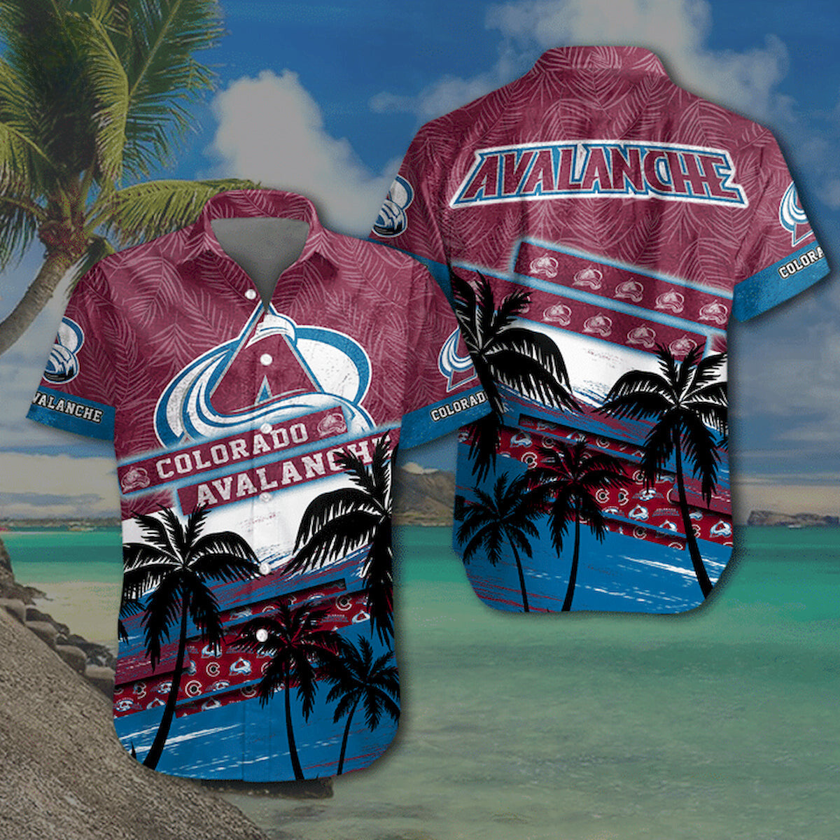 Colorado Avalanche Hawaiian Shirt Tropical Wave Design by