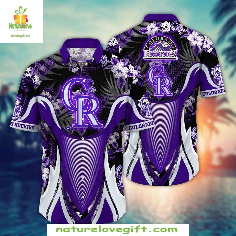 MLB Colorado Rockies Hawaiian Shirt Bold Purple Vortex Baseball Apparel