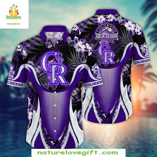 MLB Colorado Rockies Hawaiian Shirt Bold Purple Vortex Baseball Apparel
