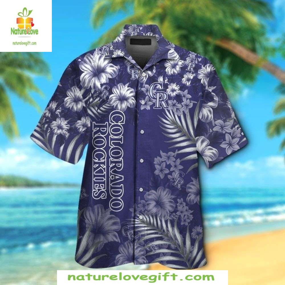 MLB Hawaiian Shirt Colorado Rockies Nautical Palms Baseball Apparel