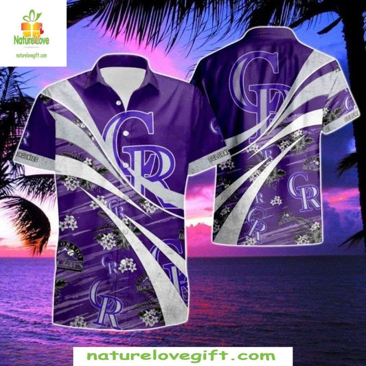 MLB Colorado Rockies Hawaiian Shirt Purple Swirls Stripes Baseball Apparel