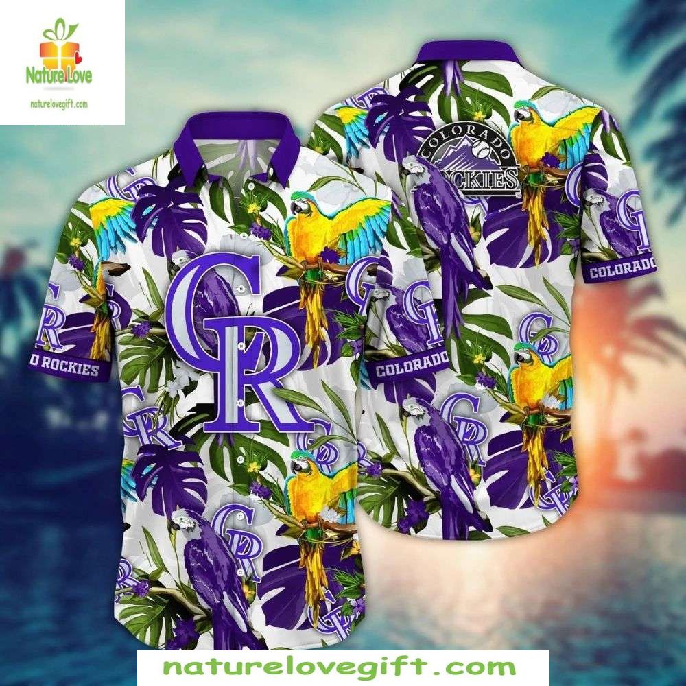 MLB Hawaiian Shirt Colorado Rockies Purple Parrot Palm Baseball Apparel