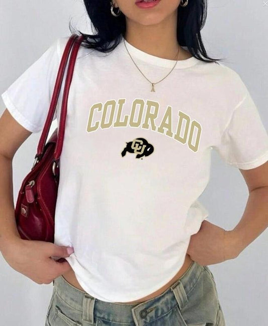 Colorado Vintage Sport Teams NCAA Collection Unisex Crewneck Black Baby Tee, Graphic Team Collection Baby Tee, Gift For NCAA Fans