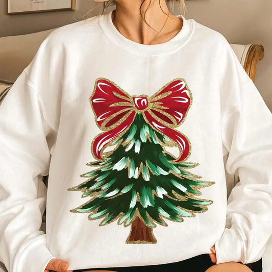Colorful Coquette Glitter Christmas Tree Shirt, Girly Christmas Tree Shirt, Bright Color Christmas Coquette Bow,...