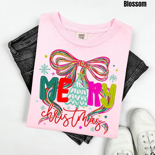 Colorful Merry Christmas Comfort Colors T-Shirt 'NLB' Hoodie, Sweatshirt | InkThreadWorks.com