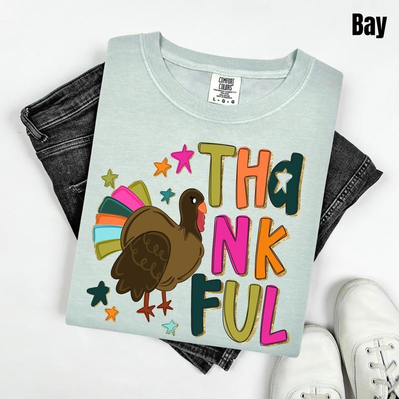 Colorful Thankful Turkey Comfort Colors T-Shirt 'NLB' Hoodie, Sweatshirt | InkThreadWorks.com