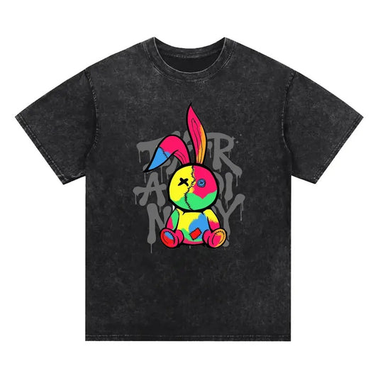 Colorful rabbit bright washed T-shirt, graffiti color, Fashionable and uninhibited, street style, Comfortable fabrics,...