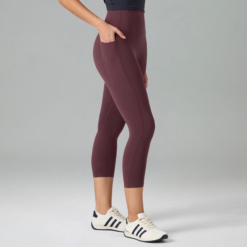 Colorfulkoala Women's No Front Seam Yoga Capri 21" with Side Pocket Dreamlux High-Waisted Tummy Control Workout Leggings ...