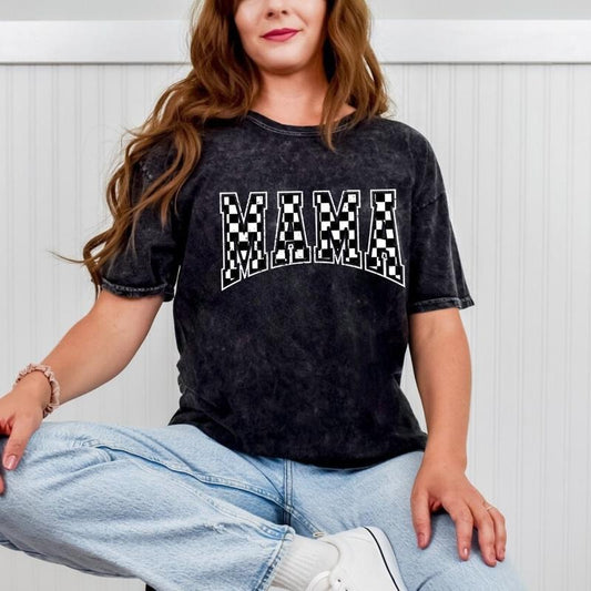 Colortone Mineral Wash Checkered Mama Shirt Gift for Mom, Retro Mom Tee, Vintage Checkered Mama Tshirt, Mother's Day...