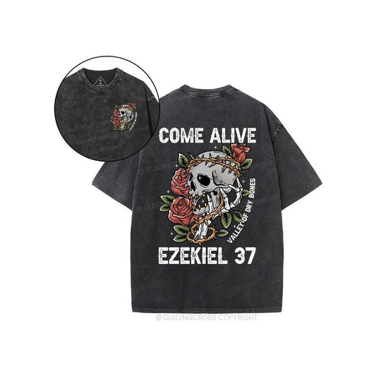 Come Alive Christian Washed Washed 2 Sided T-Shirt Pure Cotton Fabric Casual Streetstyle Crew Neck Short Sleeve Soft-Washed T-Shirt Trendy Tops for Women for Men, Perfect Gift