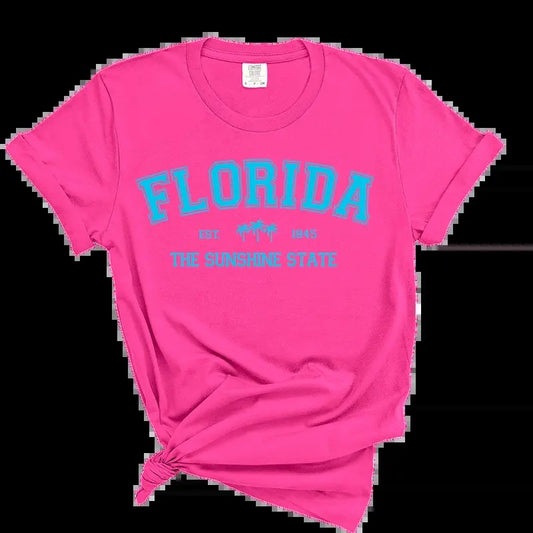 Comfort Color Florida Sunshine State Neon Colors Tee - Summer T-shirt Casual Comfortable Graphic T Shirt