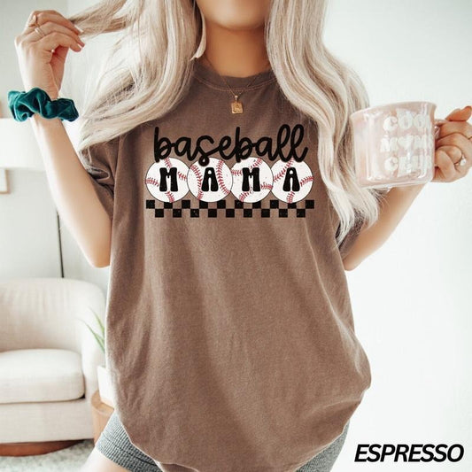Comfort Colors Baseball Mama T-Shirt, Checkered Mama T-Shirt, Mothers Day Gift, Sports Mom T-Shirt, Cute Mom T-Shirt,...