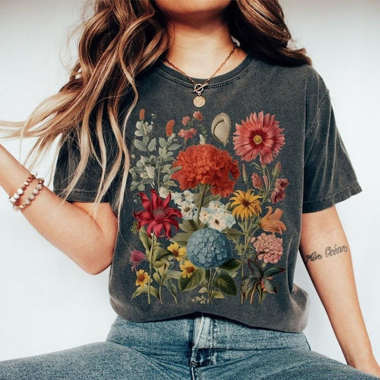 Comfort Colors Boho Wildflowers Cottagecore T-Shirt, Gift For Her Shirt, Whimsigoth, Plant Shirts,  Floral Shirt, Gift...