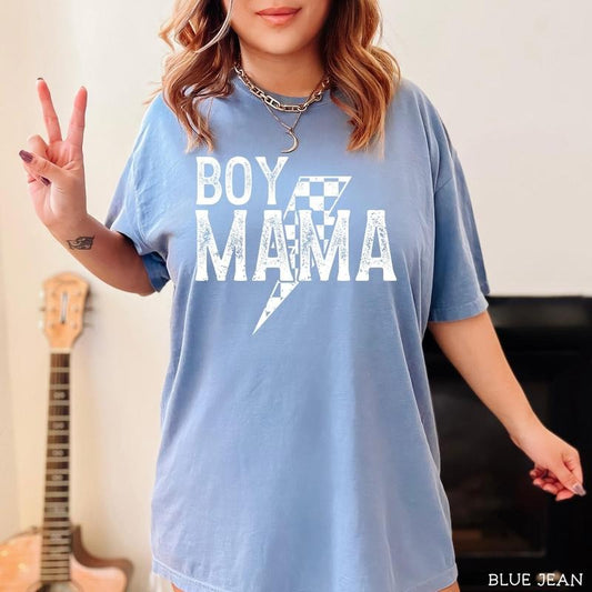 Comfort Colors Boy Mama Checkered Shirt, Retro Checkered Boy Mama Tshirt, Vintage Boy Mama Tee, Lightning Bolt Mama Shirt, Mothers Day Gift