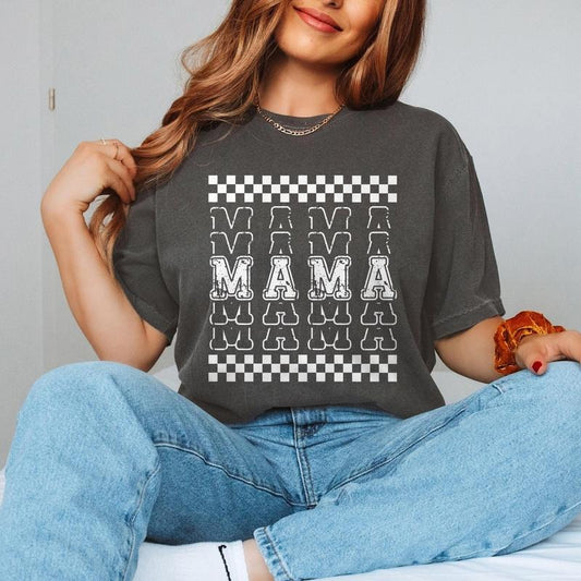 Comfort Colors Checkered Mama T-Shirt, Vintage Checkered Mama T-Shirt, Gift for Mom, Retro Mom Tee, Mother's Day Gift, Varsity Mom T-Shirt