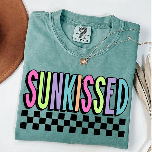 Comfort Colors Checkered Neon Sunkissed T-Shirt, Beach Vibes Shirt, Colorful Summertime Tee Hoodie, Sweatshirt