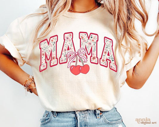 Comfort Colors Cherry Bow Coquette Mom Coquette T-shirt, Soft Girl Aesthetic Shirt Design, Mother's Day Girly Ribbon...