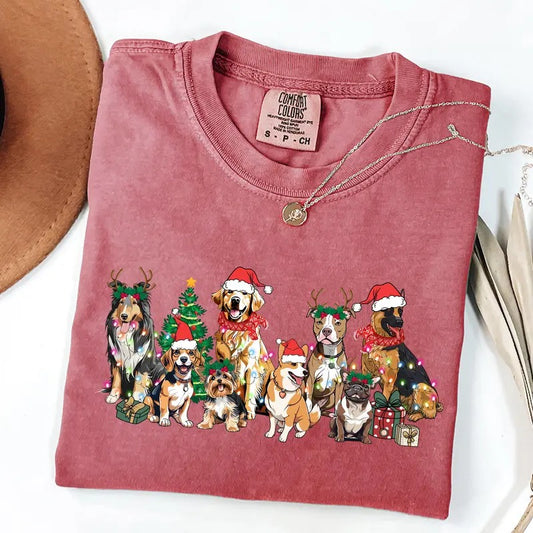 Comfort Colors Christmas Dogs Shirt, Dog Lover Shirt, Holiday Tee, Cute Gift for Dog Lover, Dog Mom T-Shirt Hoodie,...