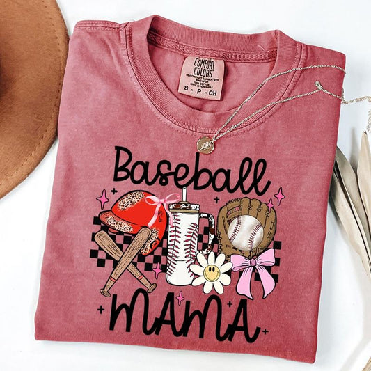 Comfort Colors Coquette Baseball Mama Shirt, Checkered Baseball Game Day Shirt, Baseball Daisy T-Shirt, Mothers Day Gift,...