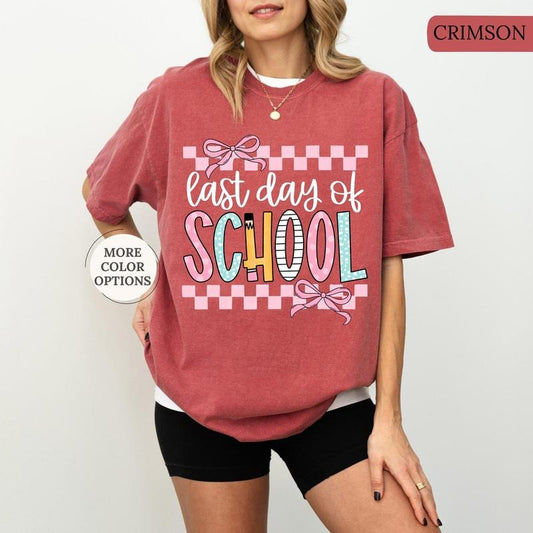 Comfort Colors Coquette Checkered Teacher Shirt, Last Day of School Tee, Gift For Teacher, Summer Break, End Of School,...
