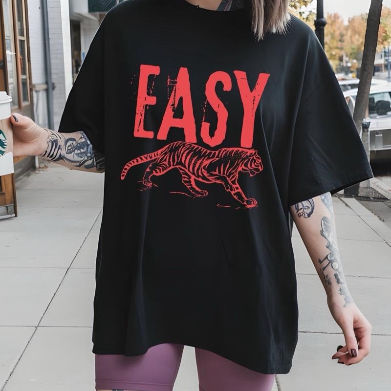 Comfort Colors Easy Tiger Womens Short sleeve casual cotton graphic tshirt - Womenswear Top