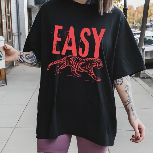 Comfort Colors Easy Tiger Womens Short sleeve casual cotton graphic tshirt - Womenswear Top