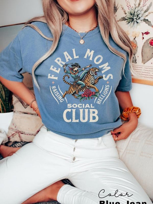 Comfort Colors Feral Moms Social Club Shirt, Vintage Graphic Feral Mom Gift, Somebody's Feral Wife, Mom Life Tee Cotton Fabric