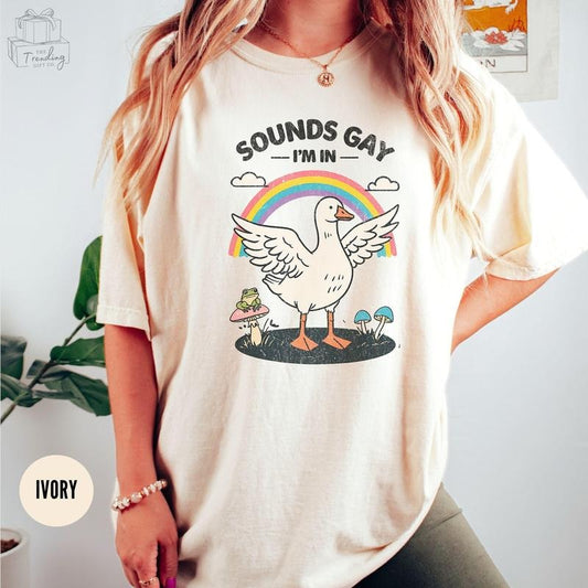 Comfort Colors Funny Gay Pride T-Shirt, Silly Goose Sounds Gay I'm In Rainbow T-Shirt, Lgbtq Comfort Colors Queer Clothing, Vintage Lesbian
