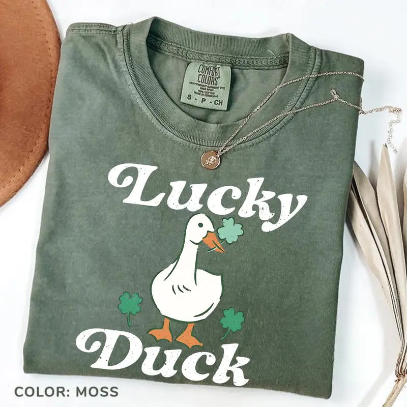 Comfort Colors Funny Lucky Duck T-Shirt, Funny St Patrick's Tee, St Patty's Shirt, Irish Party T-Shirt, Woman Irish...