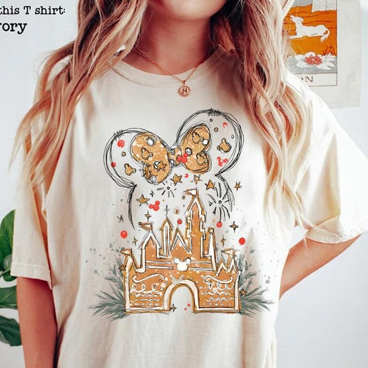 Comfort Colors Gingerbread Castle Christmas T-shirt, Crewneck Sweatshirt Hoodie | InkThreadWorks.com