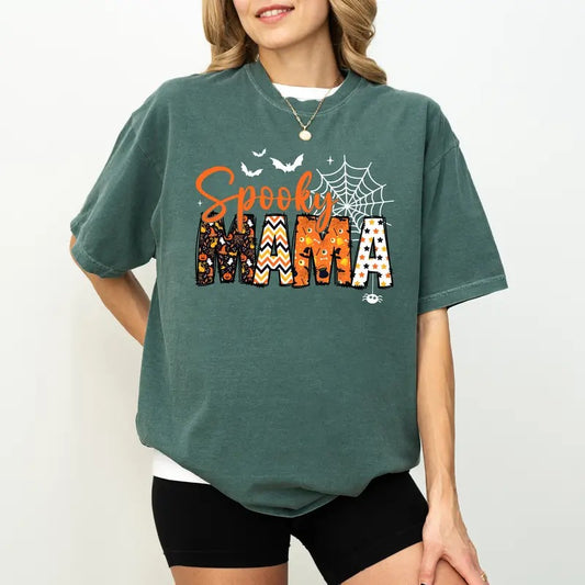 Comfort Colors Halloween Spooky Mama Shirt, Vintage Halloween Tee For Mom, Cute Mommy Tshirt, Halloween Mama Shirt, Funny Halloween Gift for Mom, Spooky Season Outfits, Oversized Women's Tops, Unhinged Casual Womenswear, Comfy Cotton Fabric Relaxed Tops