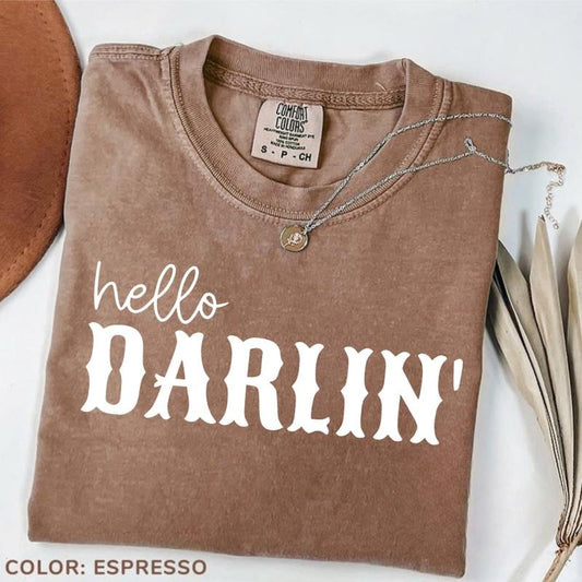 Comfort Colors Hello Darlin' Tee, Country Girl T-Shirt, Western Graphic T-Shirt, Southern Charm Gift for Her Top Cotton